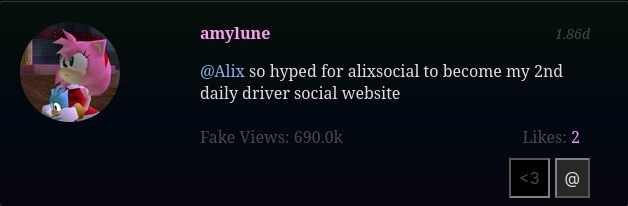 @Amylune says '@Alix so hyped for alixsocial to become my 2nd daily driver social website'